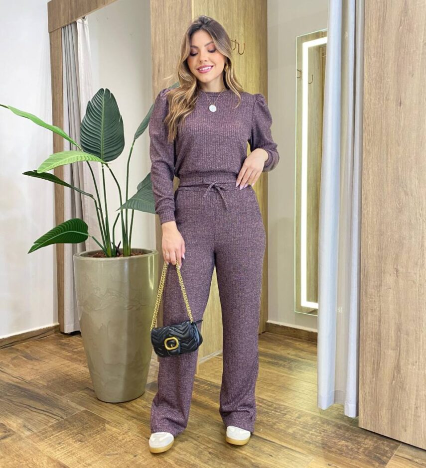 Conjunto Feminino Carol Blusa Manga Longa Princesa e Calça Rose - Fernanda Ramos Store