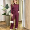 Conjunto Feminino Carol Blusa Manga Longa Princesa e Calça Vinho - Fernanda Ramos Store
