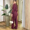 Conjunto Feminino Carol Blusa Manga Longa Princesa e Calça Vinho - Fernanda Ramos Store