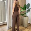 Conjunto Feminino Erica Colete Bolso Falso e Calça Marrom Café - Fernanda Ramos Store