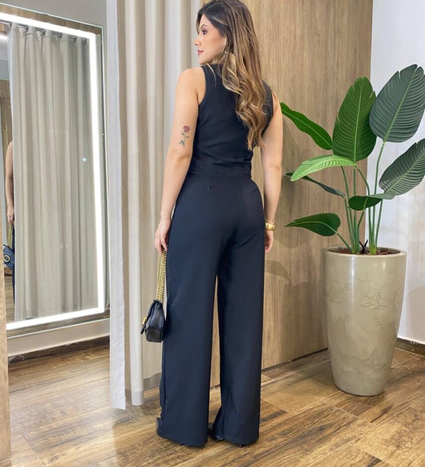 Conjunto Feminino Erica Colete Bolso Falso e Calça Preto - Fernanda Ramos Store