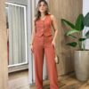 Conjunto Feminino Erica Colete Bolso Falso e Calça Terracota - Fernanda Ramos Store