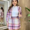 Conjunto Feminino Flanelado Mary Cropped e Short Saia Xadrez Rosa - Fernanda Ramos Store