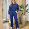 Conjunto Feminino Moletom Lua Cropped Manga Longa e Calça Azul - Fernanda Ramos Store