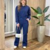 Conjunto Feminino Moletom Lua Cropped Manga Longa e Calça Azul - Fernanda Ramos Store