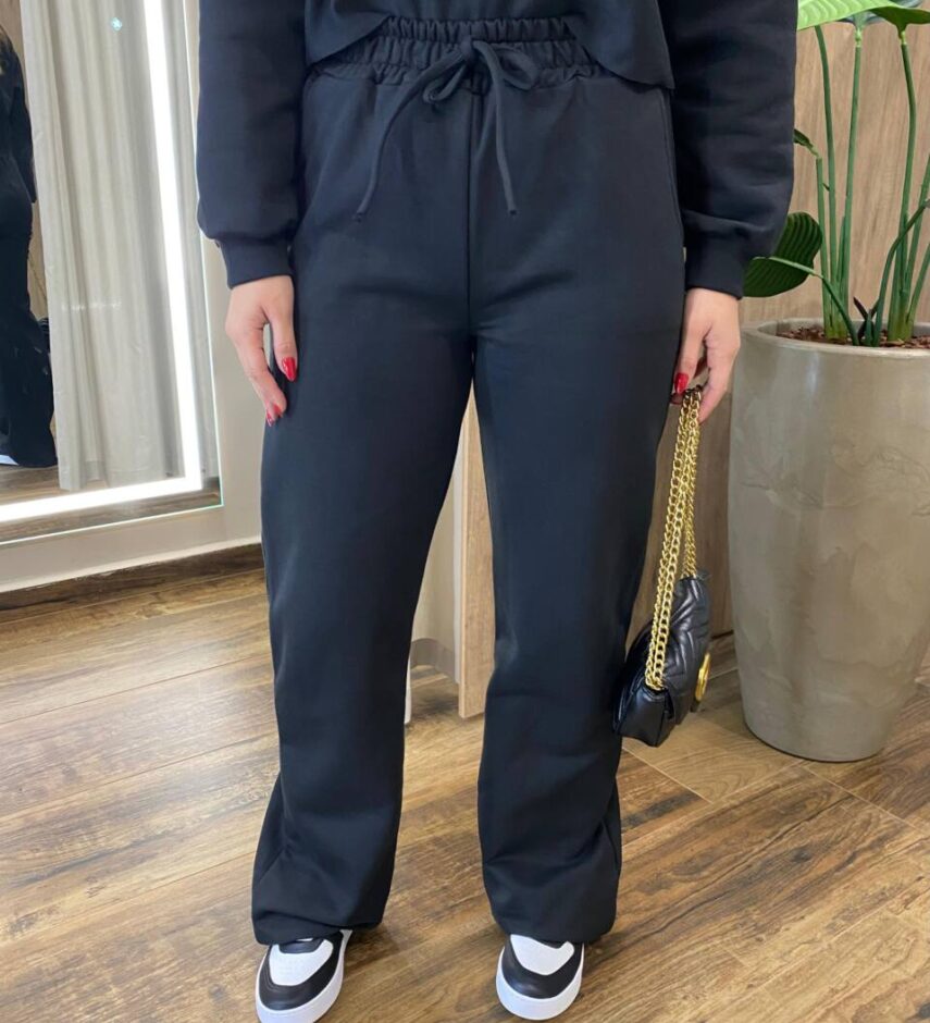 Conjunto Feminino Moletom Lua Cropped Manga Longa e Calça Preto - Fernanda Ramos Store