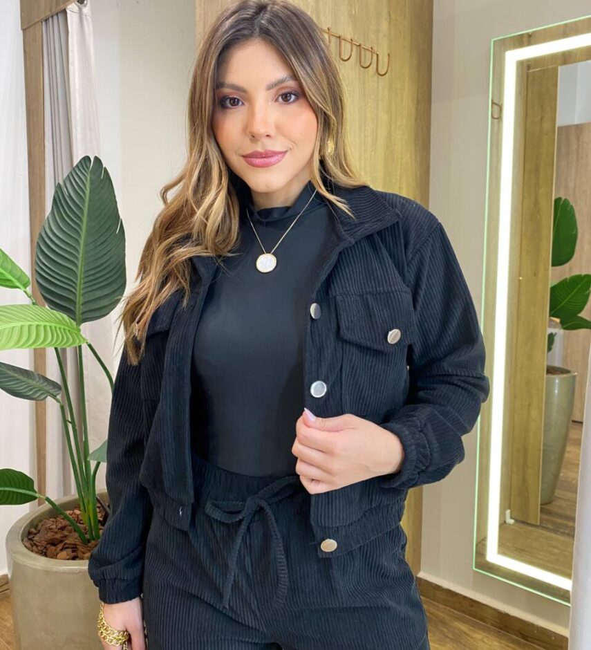 Conjunto Feminino Stella Jaqueta e Calça Veludo Preto - Fernanda Ramos Store