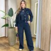 Conjunto Feminino Stella Jaqueta e Calça Veludo Preto - Fernanda Ramos Store