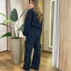 Conjunto Feminino Stella Jaqueta e Calça Veludo Preto - Fernanda Ramos Store
