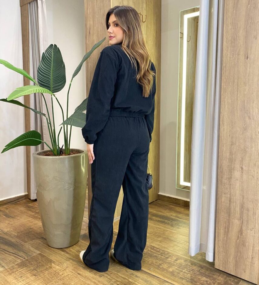 Conjunto Feminino Stella Jaqueta e Calça Veludo Preto - Fernanda Ramos Store
