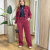Conjunto Feminino Stella Jaqueta e Calça Veludo Vinho - Fernanda Ramos Store