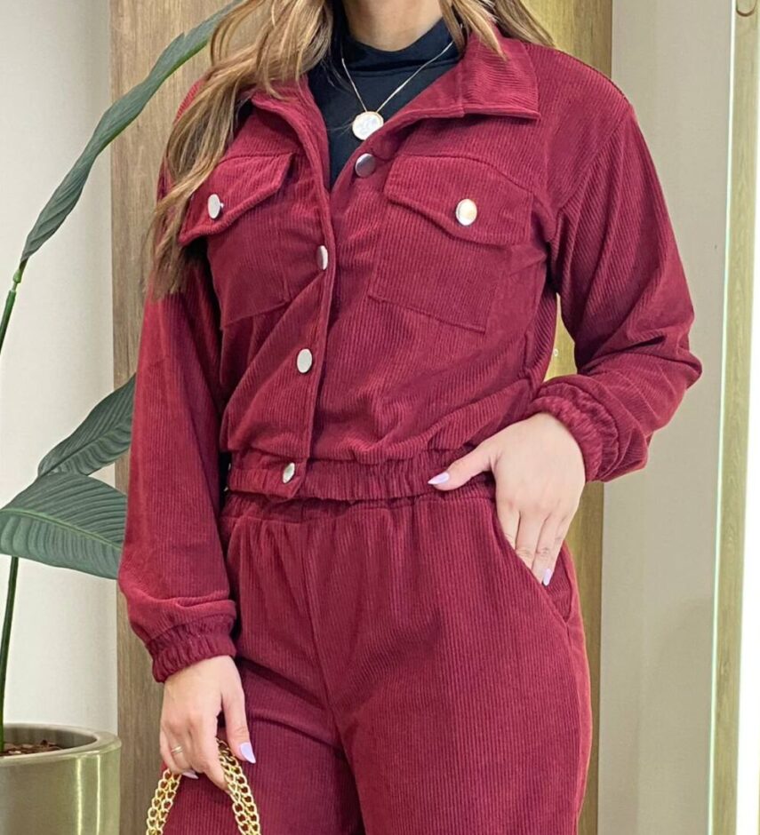 Conjunto Feminino Stella Jaqueta e Calça Veludo Vinho - Fernanda Ramos Store
