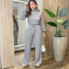 Conjunto Feminino Tricot Camily Blusa Gola Alta e Calça Cinza Claro - Fernanda Ramos Store