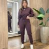 Conjunto Feminino Tylia Blusa Manga Longa e Calça Amarração Marrom - Fernanda Ramos Store