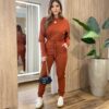 Conjunto Feminino Tylia Blusa Manga Longa e Calça Amarração TerraCota - Fernanda Ramos Store