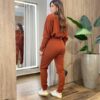 Conjunto Feminino Tylia Blusa Manga Longa e Calça Amarração TerraCota - Fernanda Ramos Store
