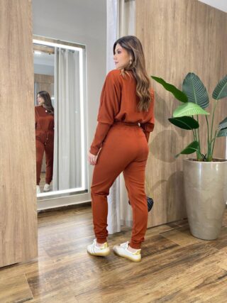 Conjunto Feminino Tylia Blusa Manga Longa e Calça Amarração TerraCota - Fernanda Ramos Store