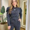 Conjunto Feminino Valem Blusa Manga Longa e Calça Friso Cinza - Fernanda Ramos Store
