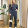Conjunto Feminino Valem Blusa Manga Longa e Calça Friso Cinza - Fernanda Ramos Store