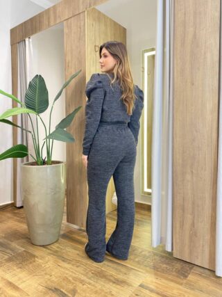 Conjunto Feminino Valem Blusa Manga Longa e Calça Friso Cinza - Fernanda Ramos Store