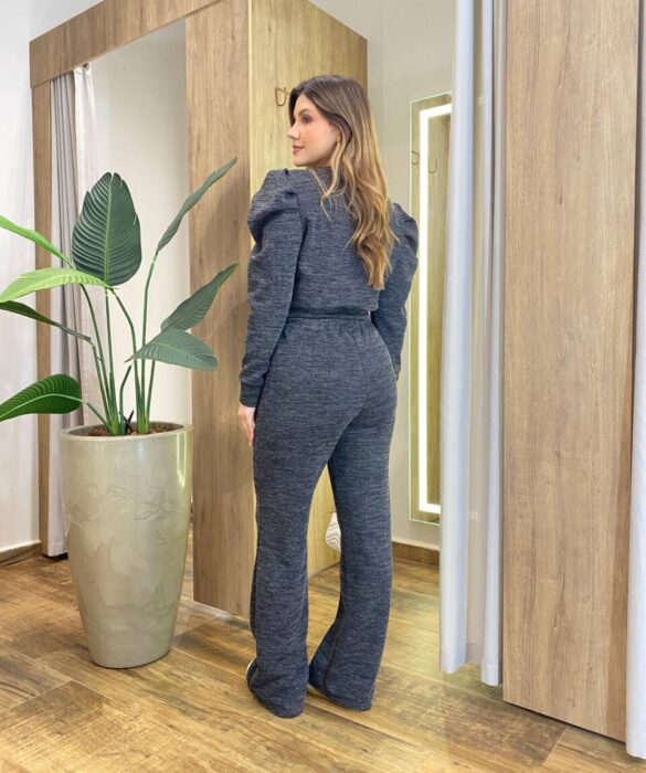 Conjunto Feminino Valem Blusa Manga Longa e Calça Friso Cinza - Fernanda Ramos Store