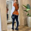 Conjunto Feminino Zendaya Camisa Branca Colete e Cinto Caramelo - Fernanda Ramos Store