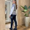 Conjunto Feminino Zendaya Camisa Branca Colete e Cinto Cinza - Fernanda Ramos Store
