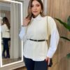 Conjunto Feminino Zendaya Camisa Branca Colete e Cinto Creme - Fernanda Ramos Store