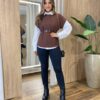 Conjunto Feminino Zendaya Camisa Branca Colete e Cinto Marrom - Fernanda Ramos Store
