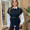 Conjunto Feminino Zendaya Camisa Branca Colete e Cinto Preto - Fernanda Ramos Store