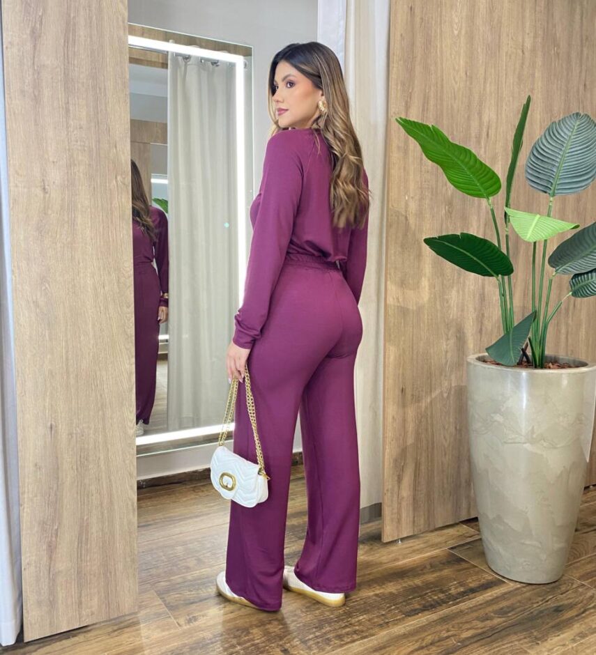 Conjunto Moletinho Pérola Blusa Manga Longa e Calça Marsala - Fernanda Ramos Store