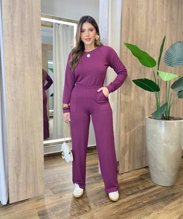 Conjunto Moletinho Pérola Blusa Manga Longa e Calça Marsala - Fernanda Ramos Store