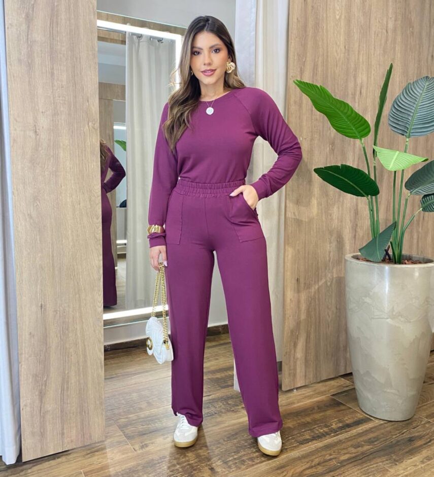 Conjunto Moletinho Pérola Blusa Manga Longa e Calça Marsala - Fernanda Ramos Store