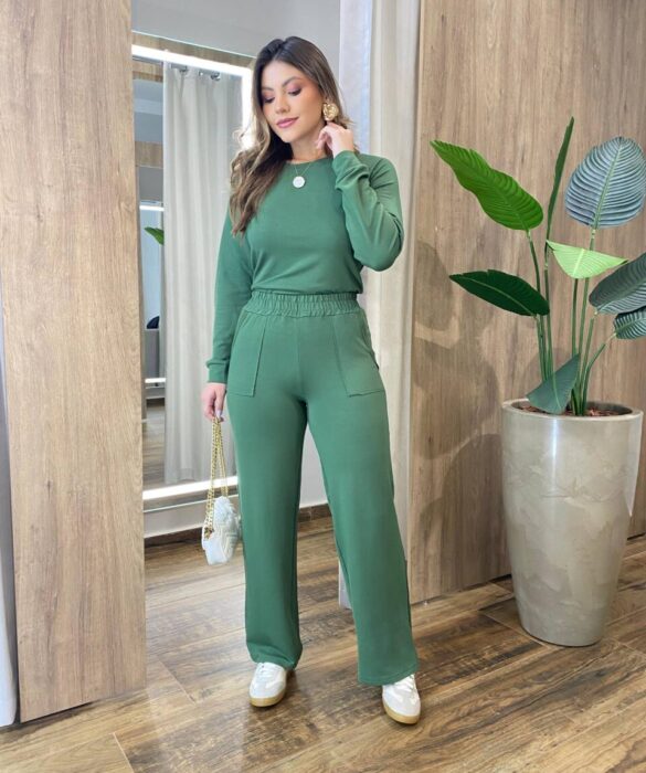 Conjunto Moletinho Pérola Blusa Manga Longa e Calça Verde - Fernanda Ramos Store