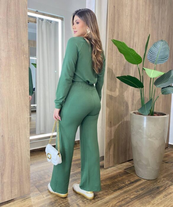 Conjunto Moletinho Pérola Blusa Manga Longa e Calça Verde - Fernanda Ramos Store