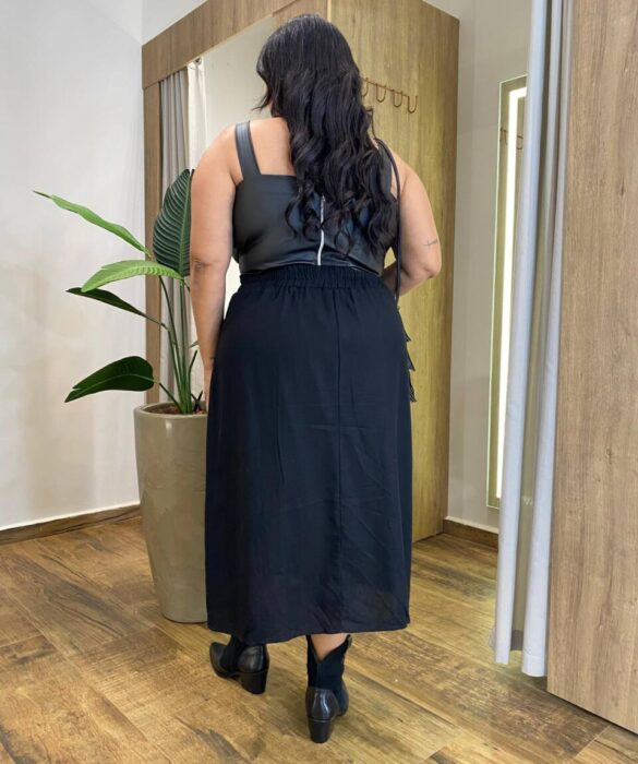 Cropped Feminino Plus Elizabeth com Bojo Couro Eco Preto - Fernanda Ramos Store