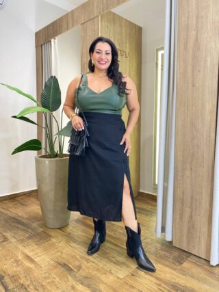 Cropped Feminino Plus Elizabeth com Bojo Couro Eco Verde - Fernanda Ramos Store