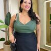 Cropped Feminino Plus Elizabeth com Bojo Couro Eco Verde - Fernanda Ramos Store