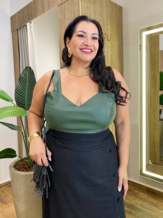 Cropped Feminino Plus Elizabeth com Bojo Couro Eco Verde - Fernanda Ramos Store