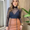 Cropped Feminino sem Bojo Isabel Manga Longa em Tule Preto - Fernanda Ramos Store