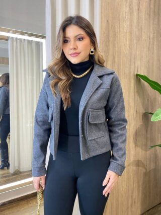 Jaqueta Feminina Afrodite Lã Batida com Botões Prata Cinza - Fernanda Ramos Store