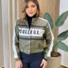 Jaqueta Feminina College Couro Eco Verde Militar - Fernanda Ramos Store