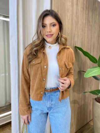 Jaqueta Feminina Esmeralda em Cotelê Caramelo - Fernanda Ramos Store