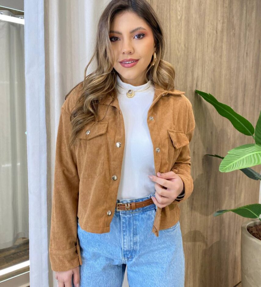 Jaqueta Feminina Esmeralda em Cotelê Caramelo - Fernanda Ramos Store