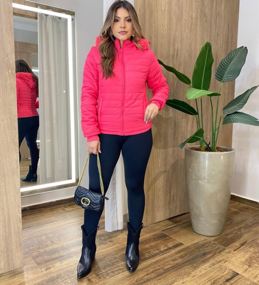 Jaqueta Feminina Peluciada Capuz Removível Leticia Rosa - Fernanda Ramos Store