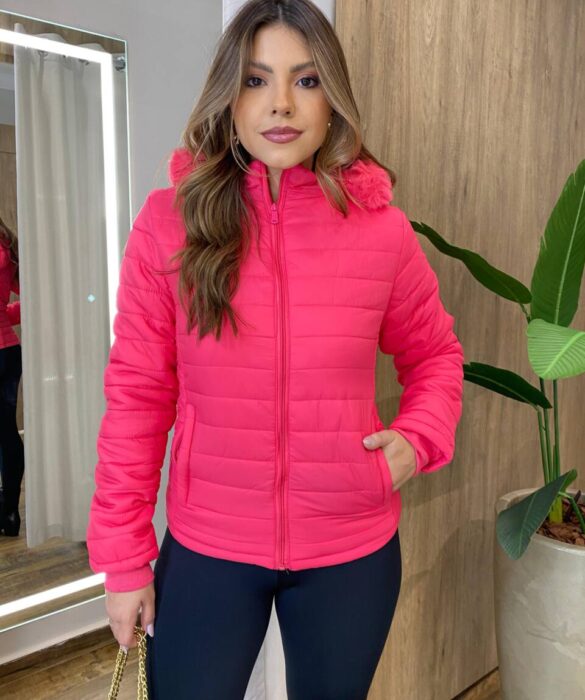 Jaqueta Feminina Peluciada Capuz Removível Leticia Rosa - Fernanda Ramos Store