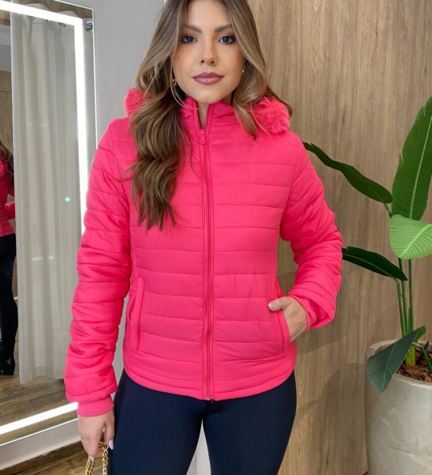 Jaqueta Feminina Peluciada Capuz Removível Leticia Rosa - Fernanda Ramos Store