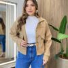 Jaqueta Feminina Sunshine Lã Batida com Botões Bege - Fernanda Ramos Store
