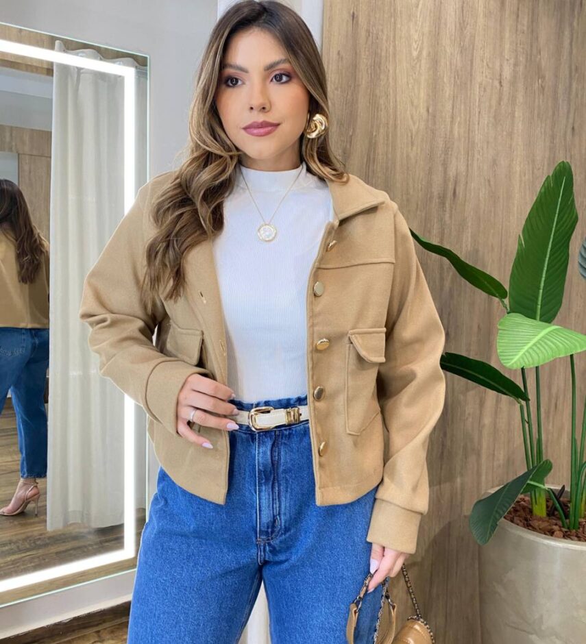 Jaqueta Feminina Sunshine Lã Batida com Botões Bege - Fernanda Ramos Store