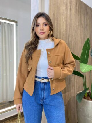 Jaqueta Feminina Sunshine Lã Batida com Botões Caramelo - Fernanda Ramos Store